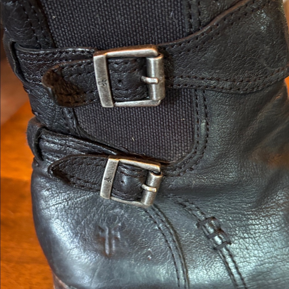 Frye Black Leather Ankle Booties with Buckles - Picture 4 of 6